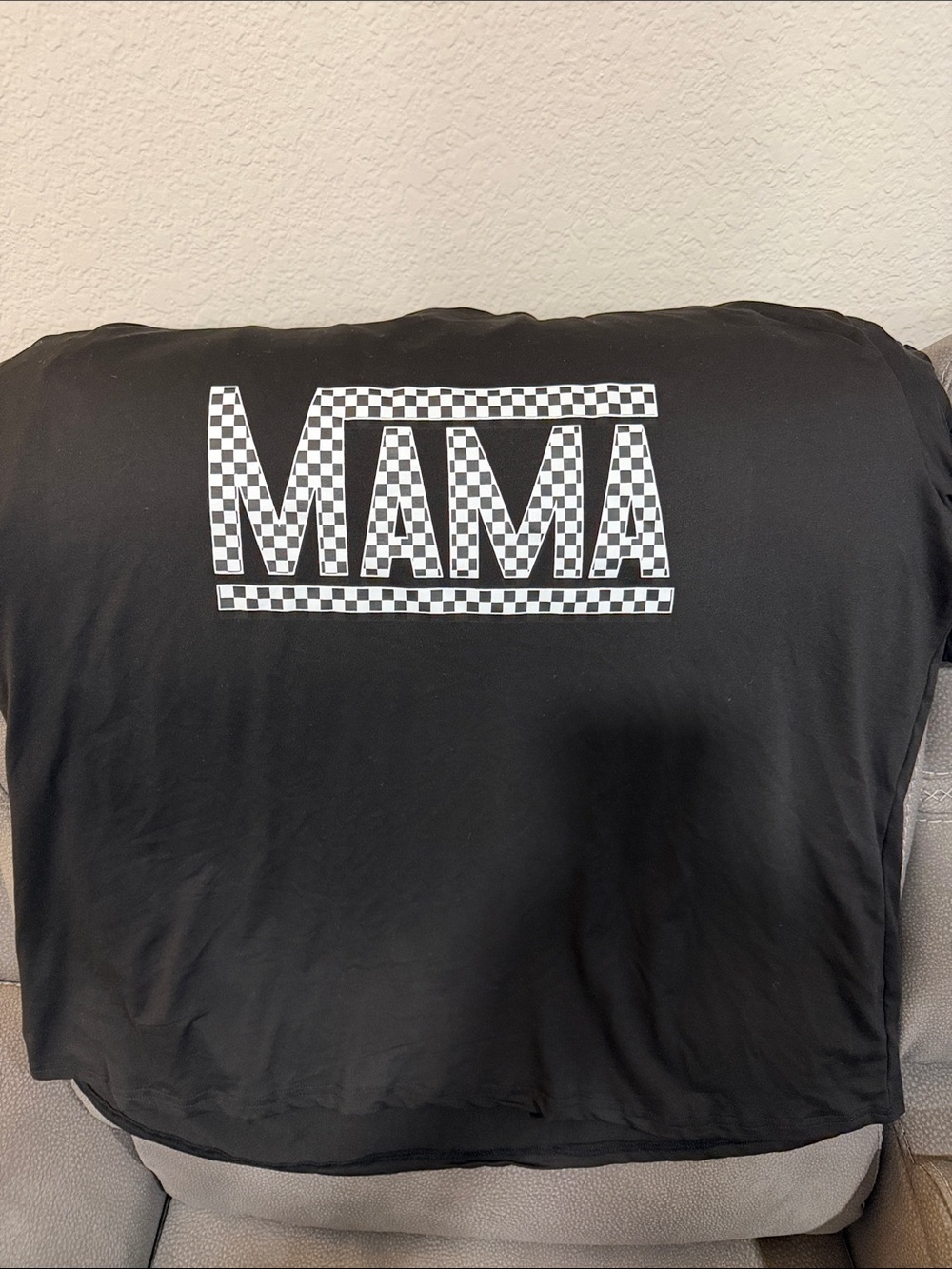 Black "MAMA" Graphic Tee with Checker Print